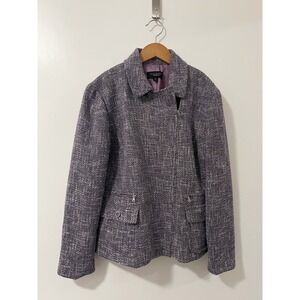TALBOTS Tweed Zipper Jacket Purple Textured Blazer Women's Size 14